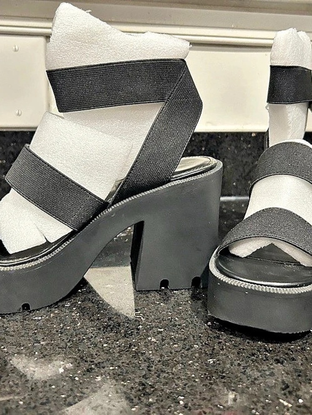 Platform Sandals in Black & White Like New